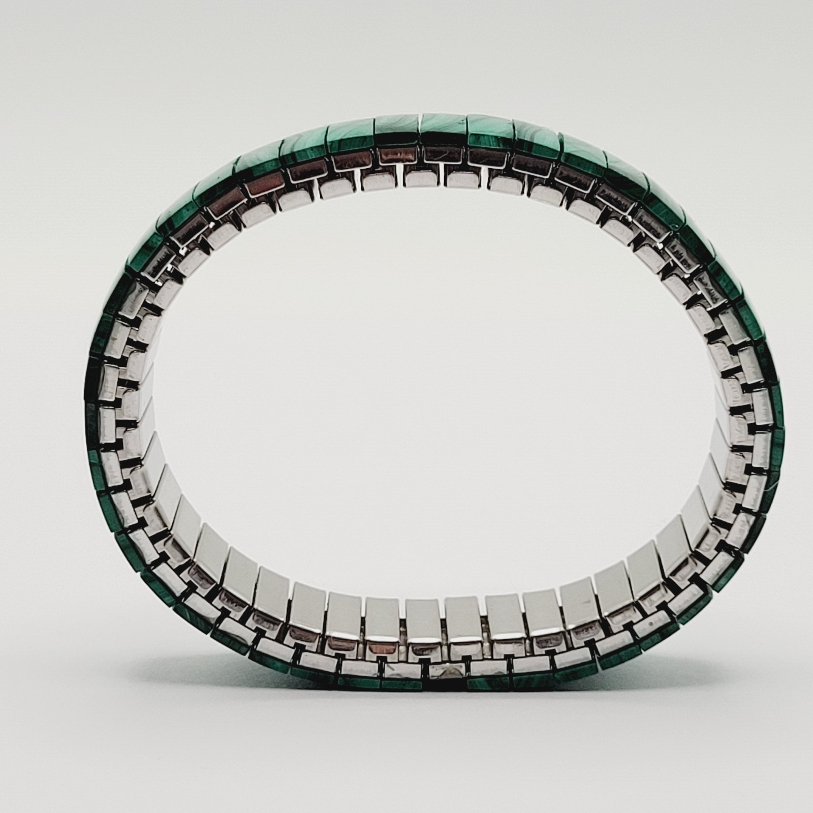 Malachite Stone Green Veneer Panel Stainless Steel Expanding Vintage Bracelet