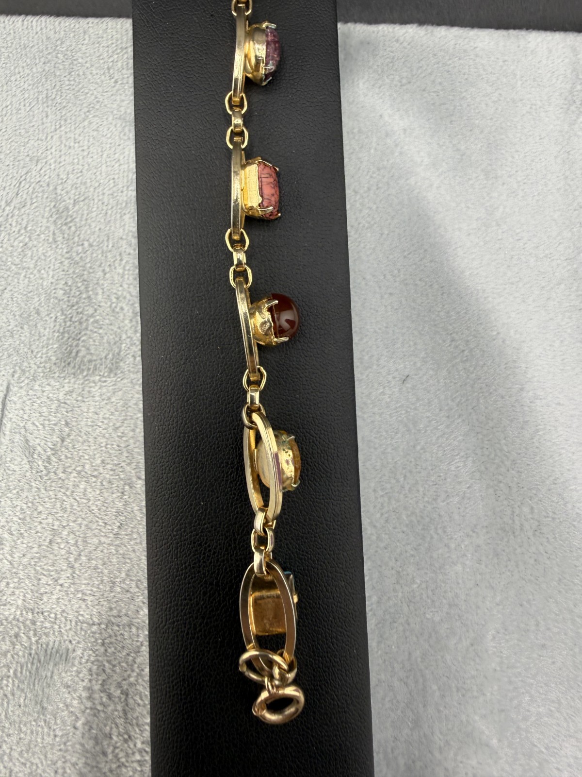 Vintage Tennis Bracelet Blue Pink Green Red Stone Gold Tone 7″