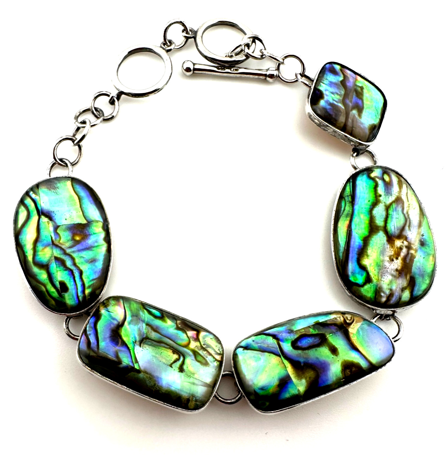 Vintage Coldwater Creek Sterling Silver Abalone Shell Organic Inlay Bracelet