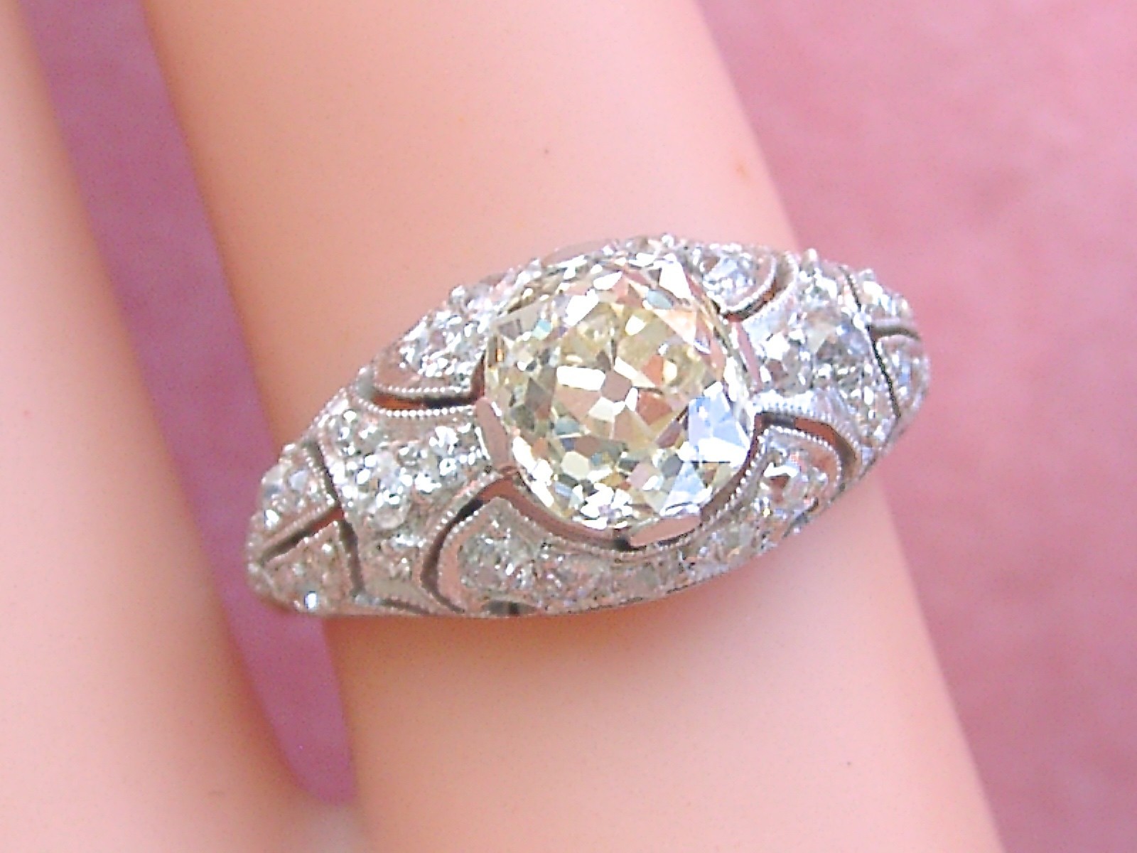 ANTIQUE ART DECO 1.52ct YELLOW EURO DIAMOND PLATINUM ENGAGEMENT RING 1930 sz 6.5