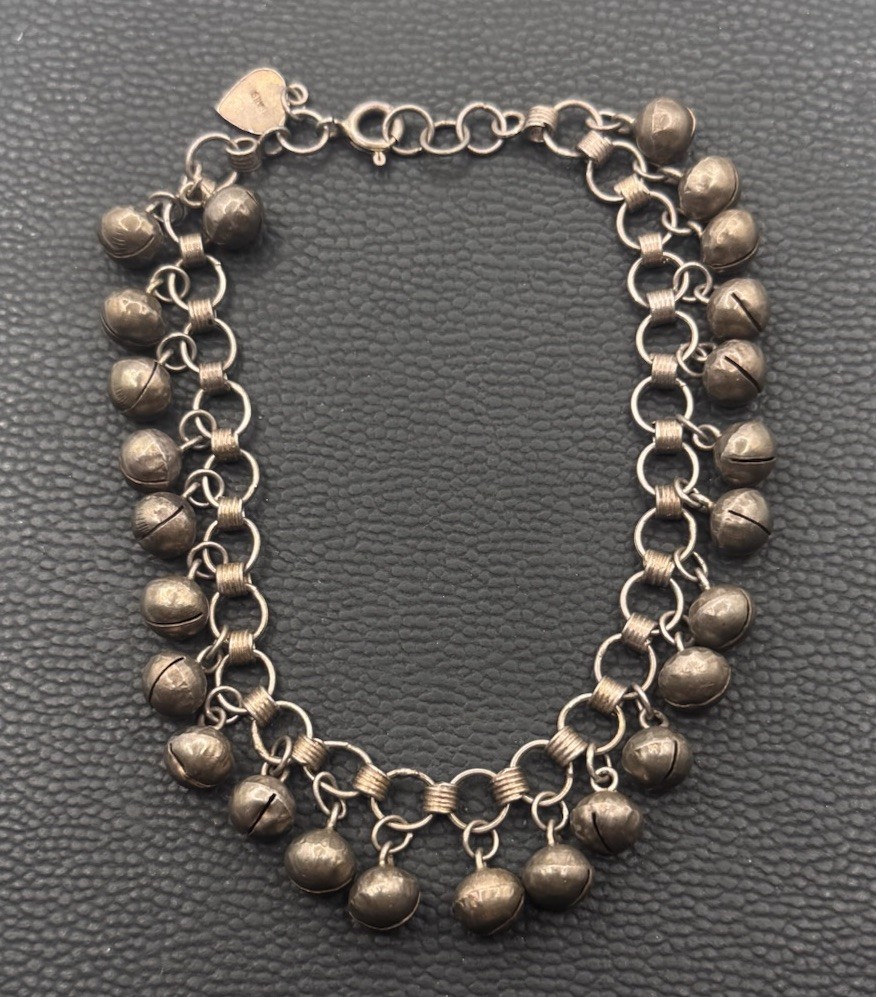 Vintage 925 Sterling Slver Jingling Noisy Bells 8” Shake Bracelet #8