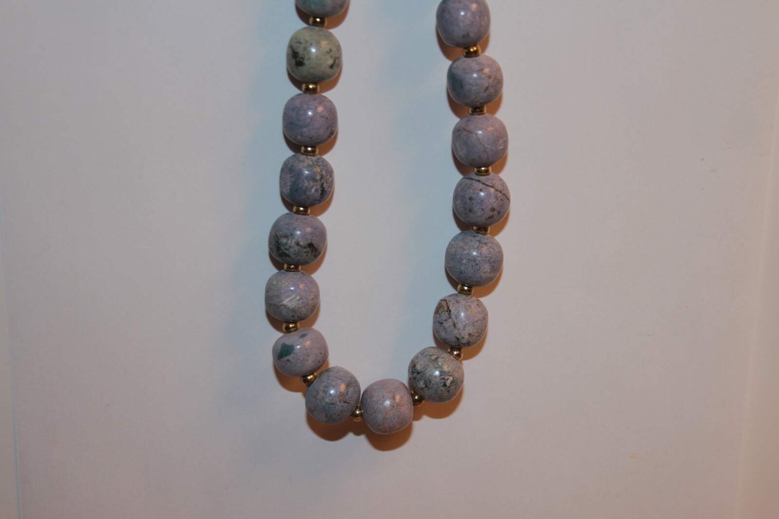 Vintage Round Natural Beads Blue Stone Purple and Green Necklace Heavy 20”