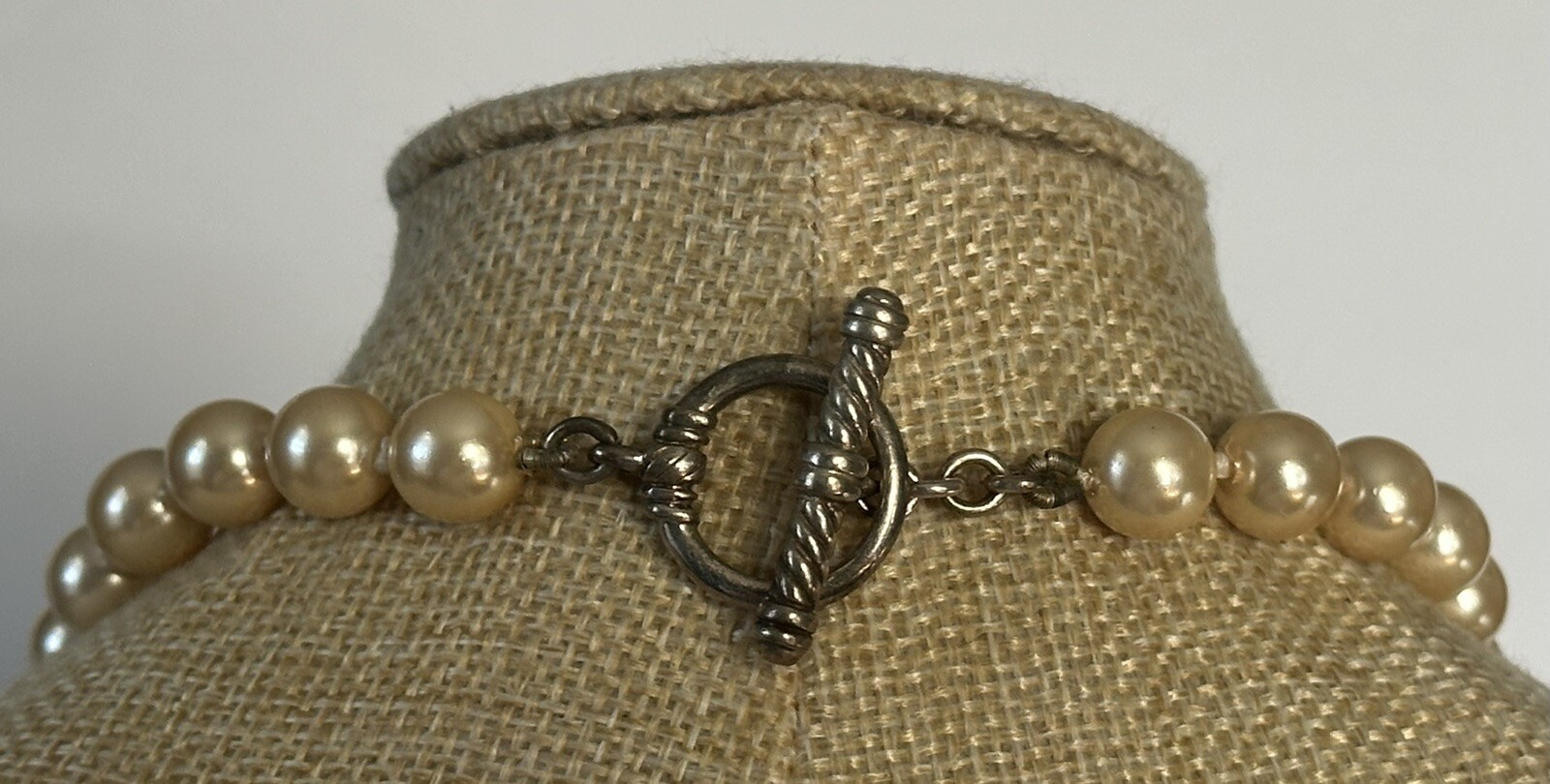 Vintage – Hand Knotted Ivory Faux Pearl Necklace 19” – Toggle Closure – Luster