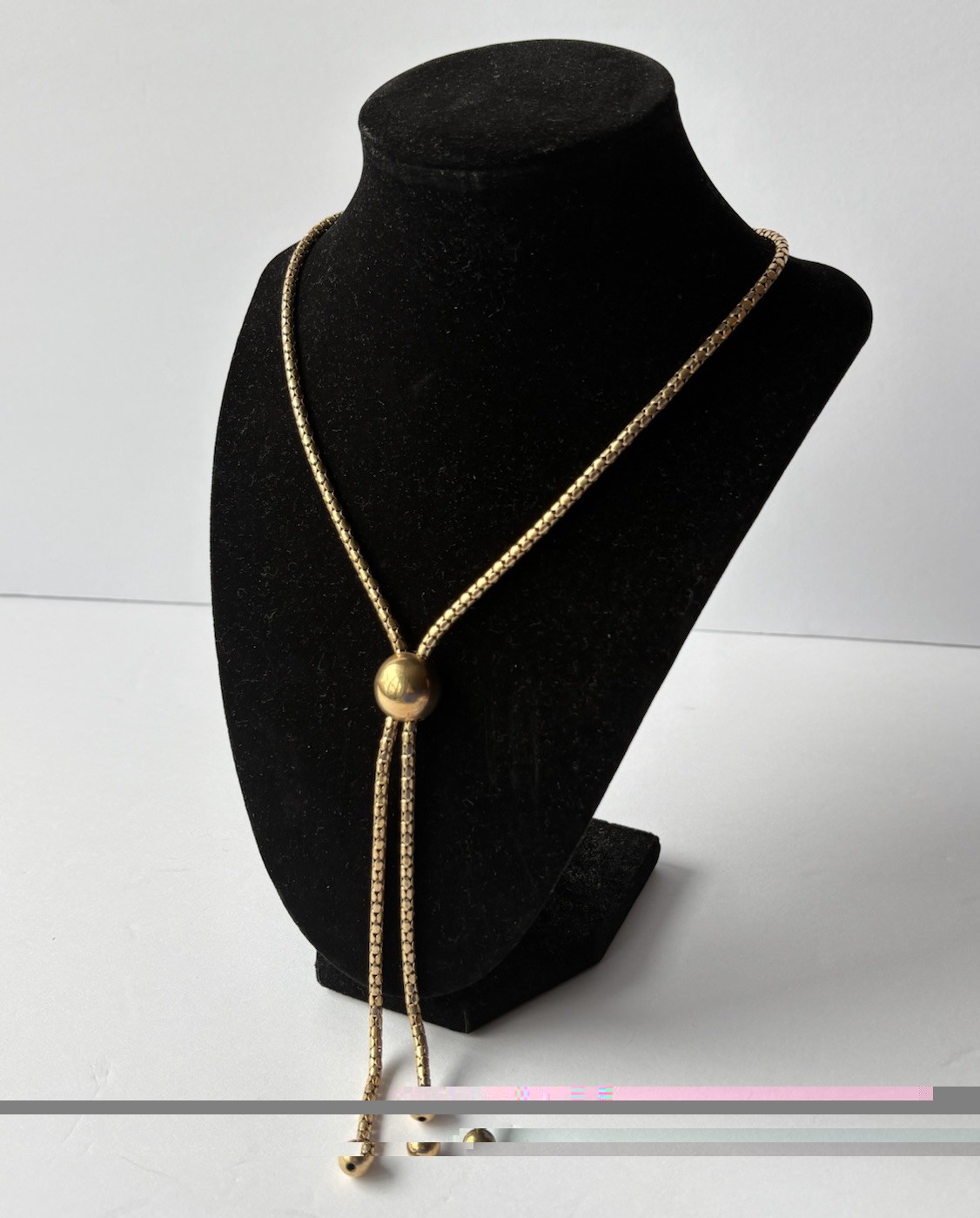 Vtg Bigney 12k Gold Filled Popcorn Chain Adjustable Sliding Bead Lariat Necklace