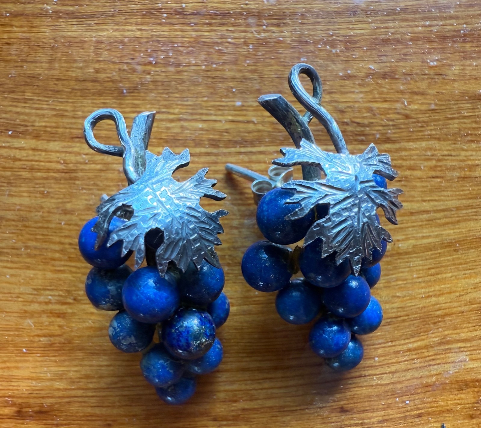 Vintage Morita Gil of Chile sterling silver & Lapis Grape clusters earrings