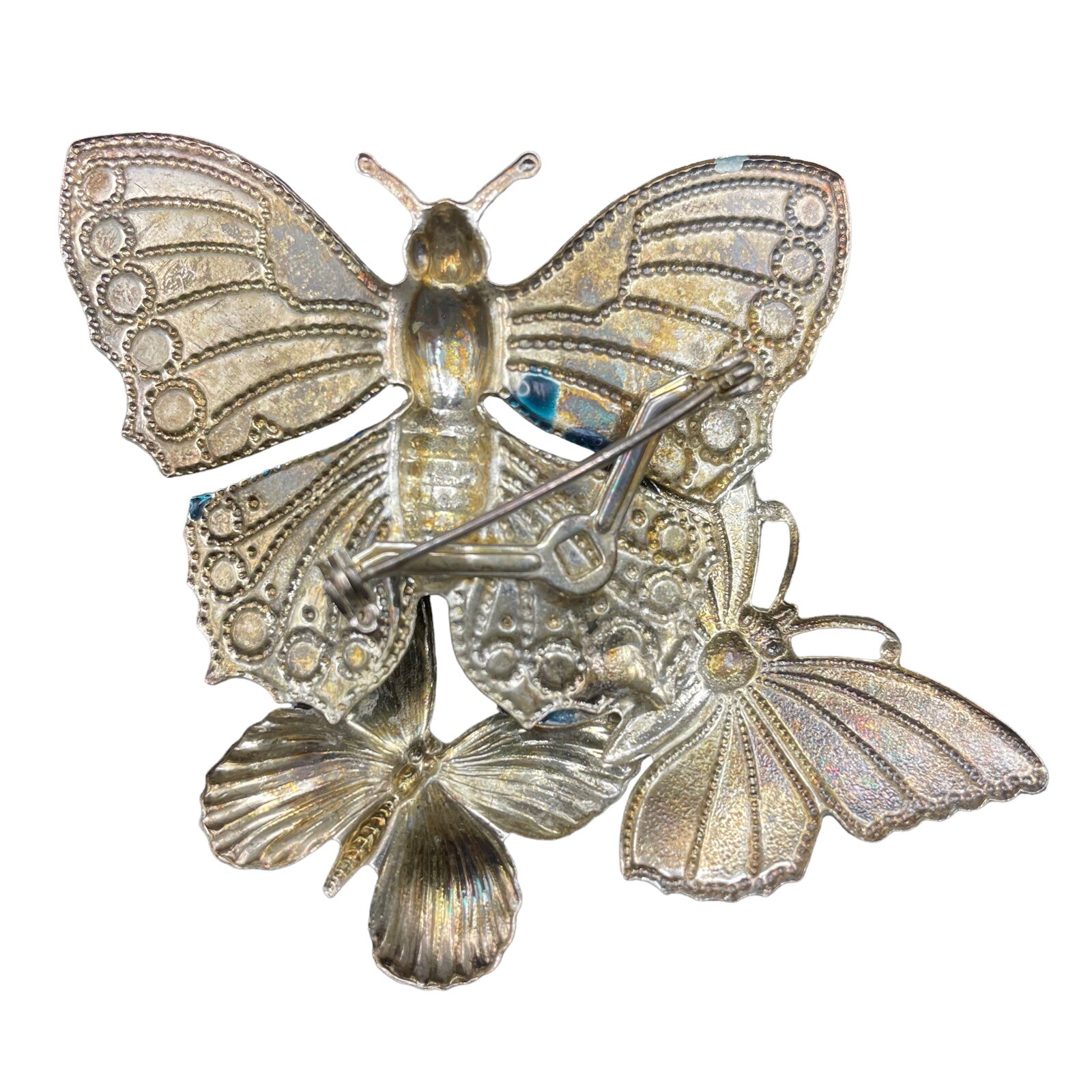 Butterfly Brooch Pin Enamel Over Metal Safety C Clasp