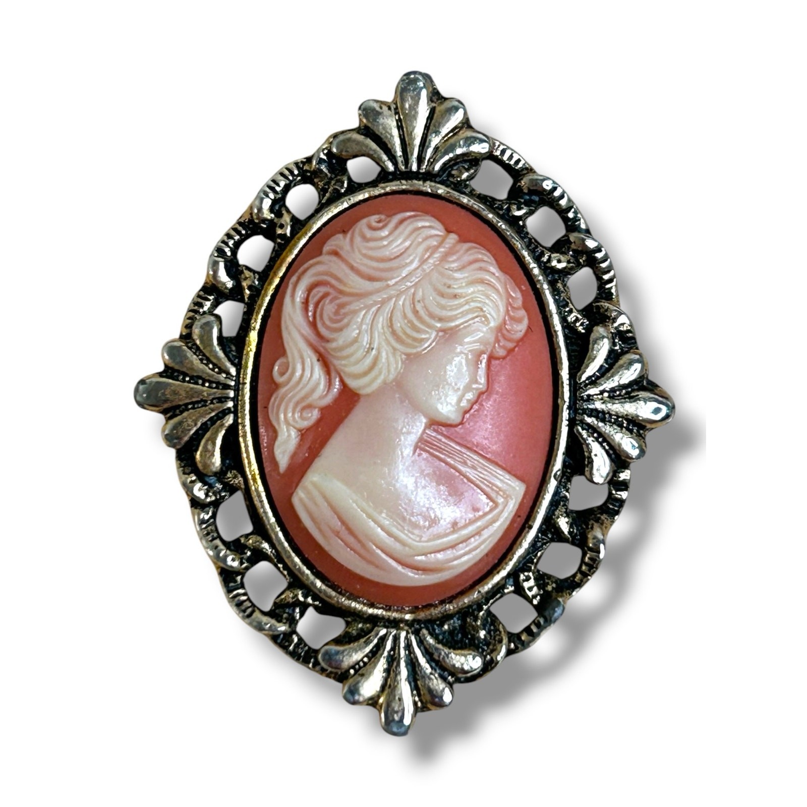 Vintage Peri Cameo with Filigree Border Brooch with Pendant Bail Victorian Rev