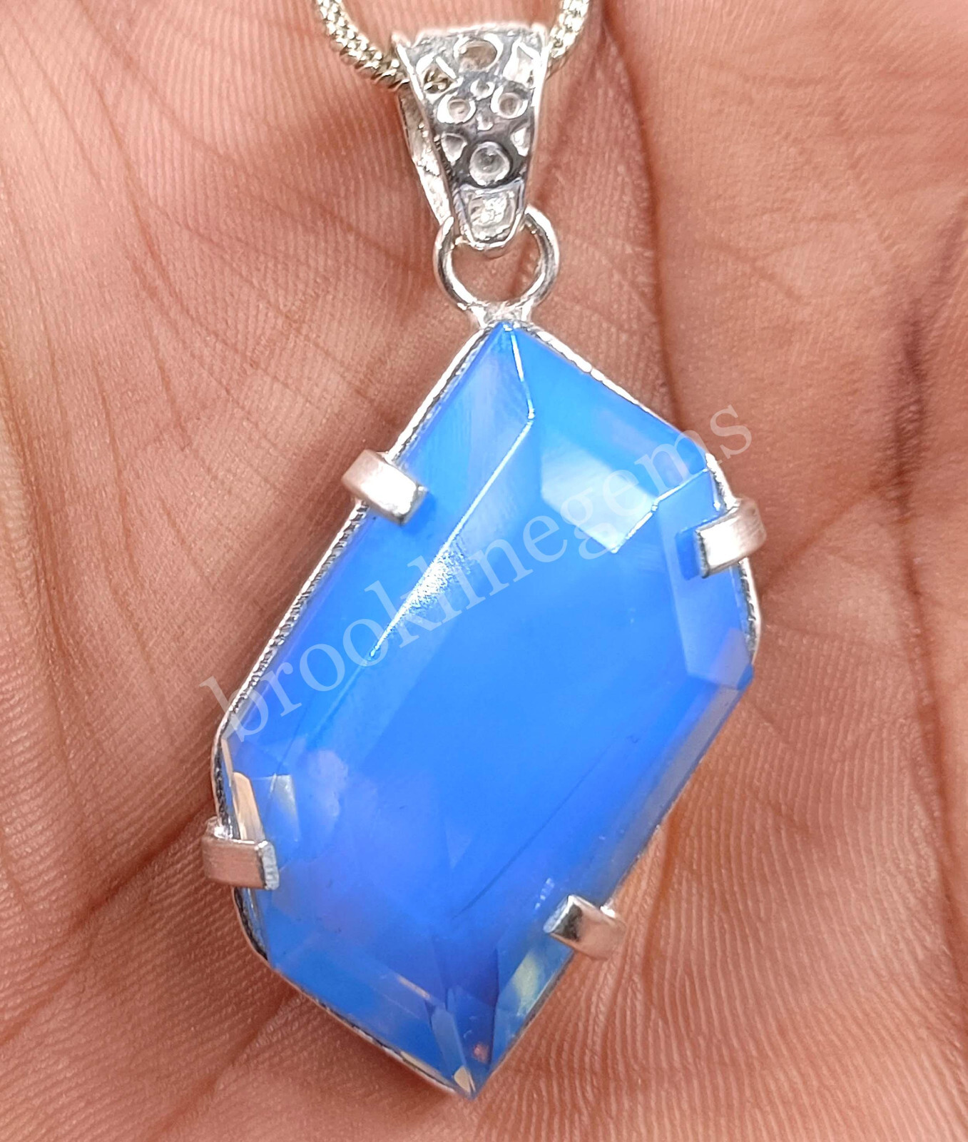 69.70 Ct Fancy Cut Natural Blue Opal EGL 925 Solid Silver Pendant Gems 5MRB