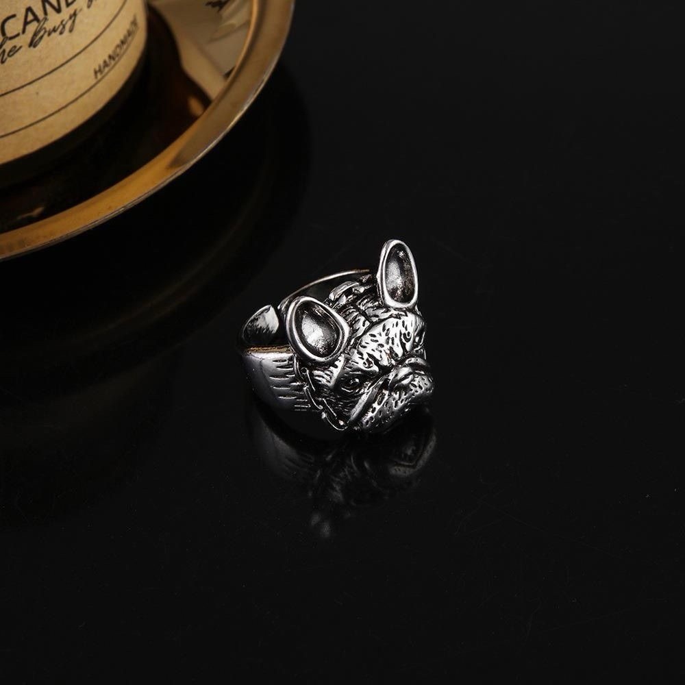 Gothic Punk Bulldog Pit Bull Pug Dog Head Animal Shape Adjustable Ring Pet Lover