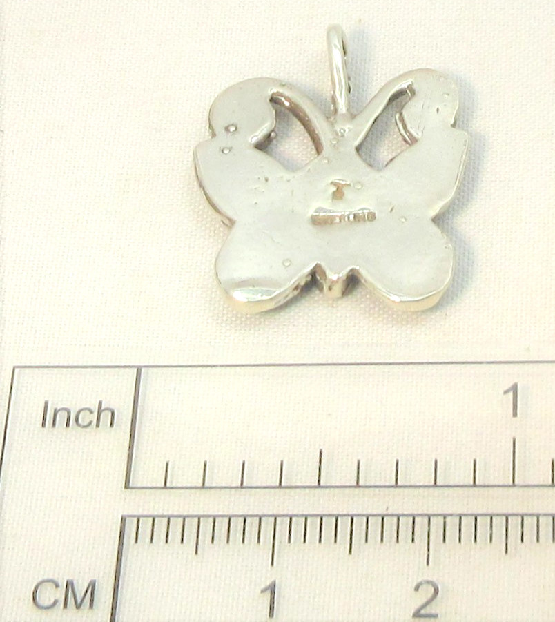 Vintage Sterling Silver Turquoise Chip Inlay Butterfly Necklace Pendant #7