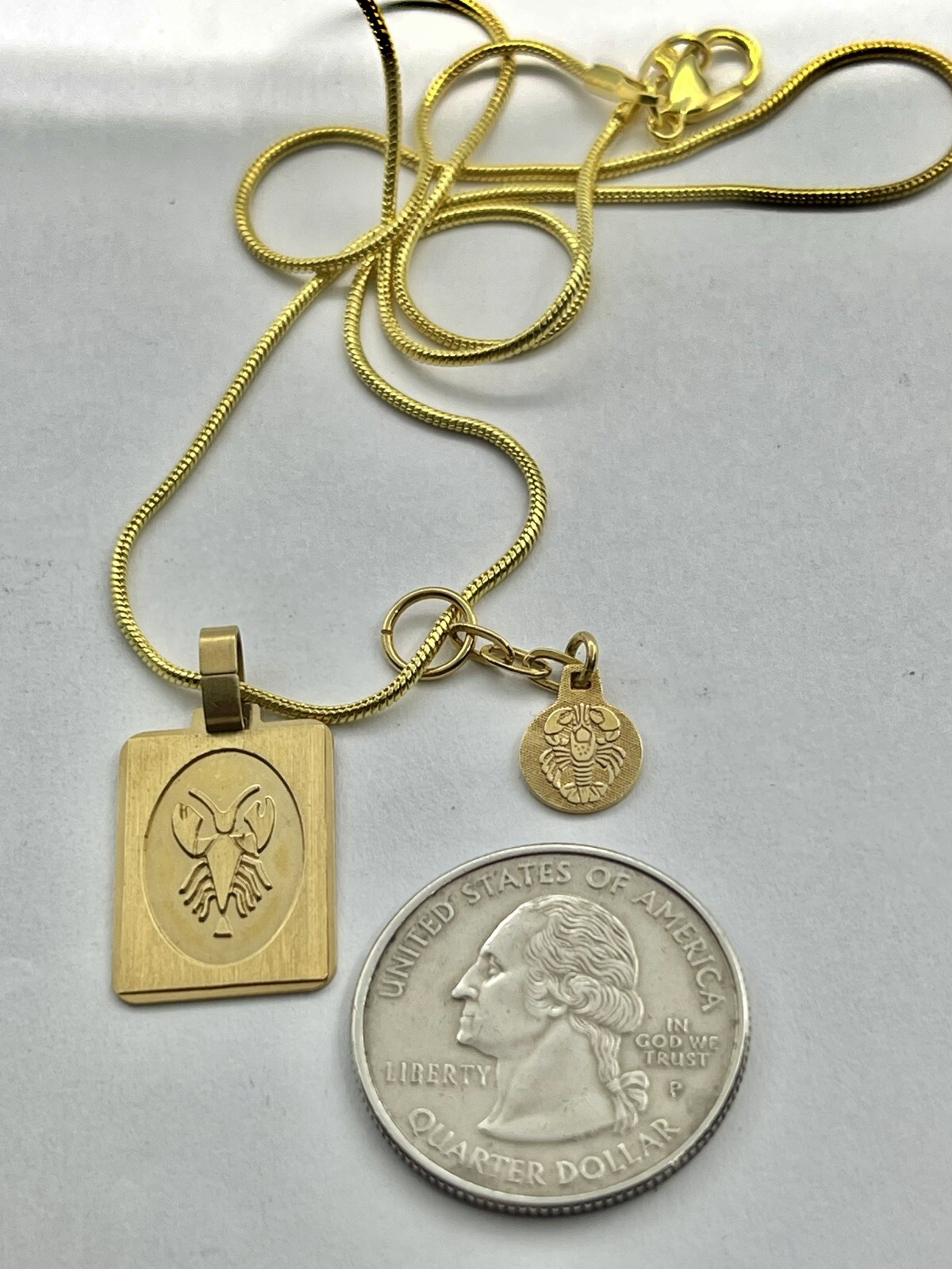 Vintage Mid Century Gold Plated Cancer the Crab Zodiac Sign Goldtone Pendant 18”