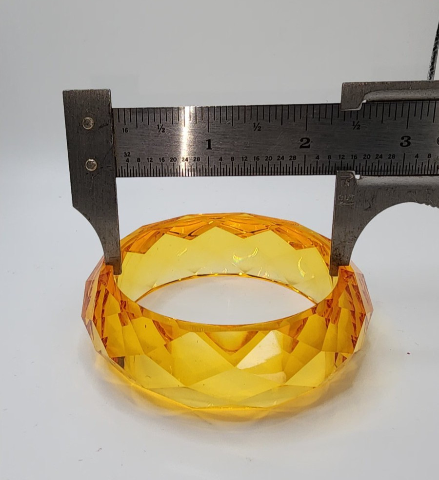 3 Vtg Transparent Faceted Bangle Bracelets 2 3/8″ Stacking Red Green Yellow