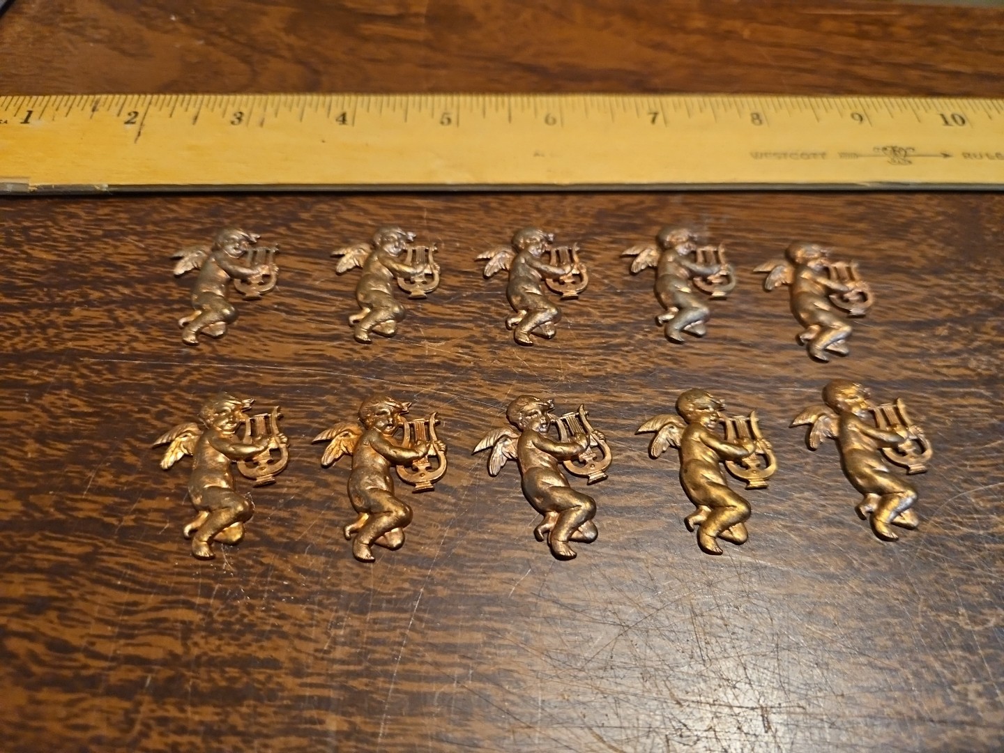 Lot Of 10 Cherub Harp Left France Vintage 60s Brass Stampings Findings Jewelry