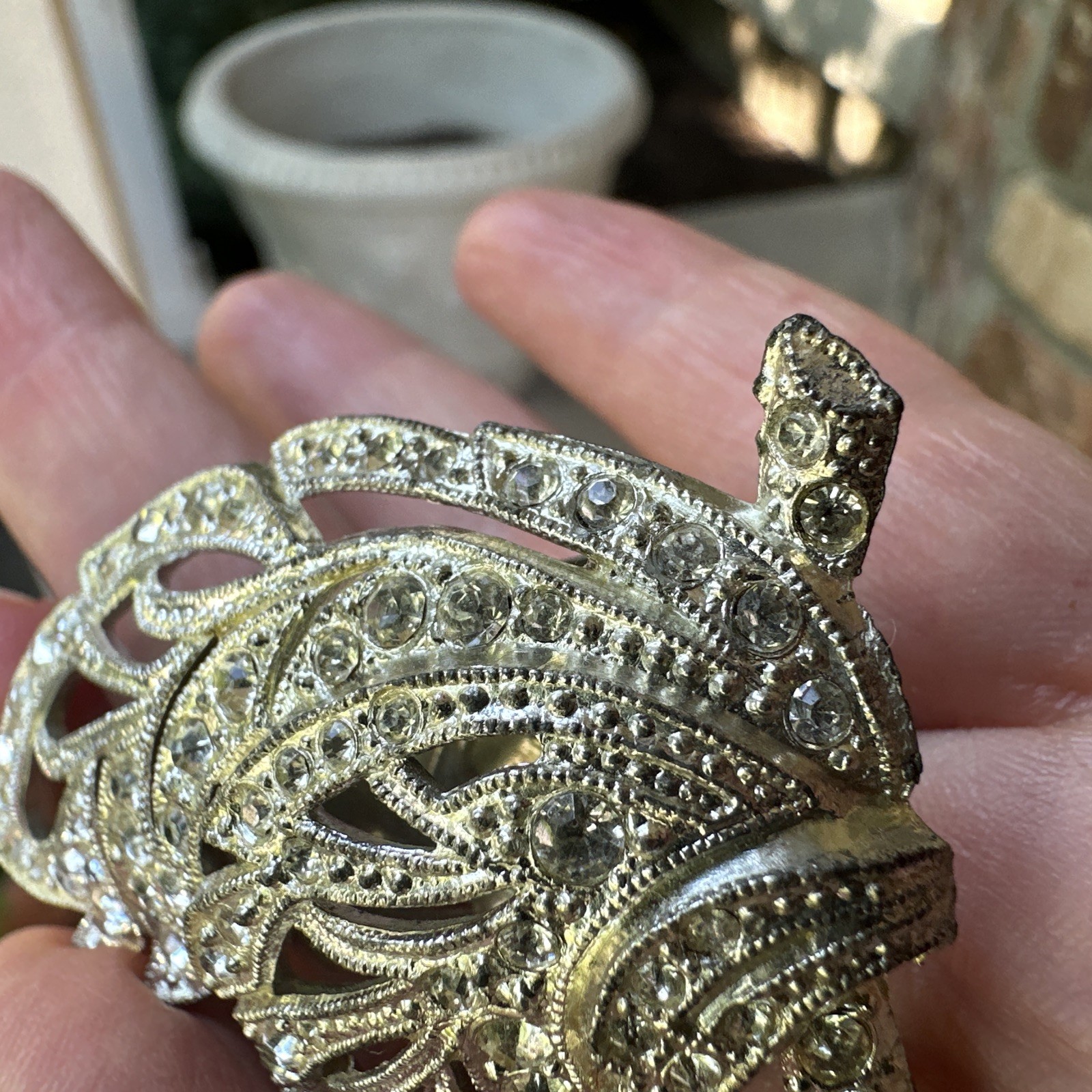 Vintage Filigree Hinged Brooch Scarf New England Glass Works Crystal