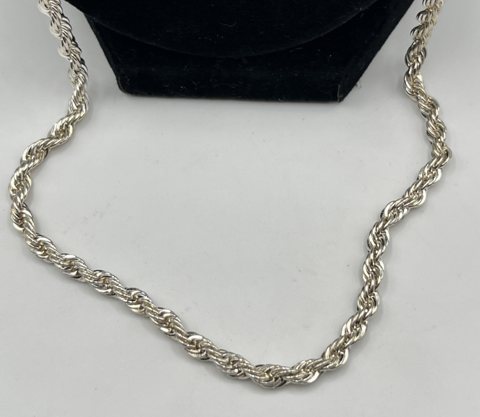 Silver Tone Twist Rope Chain Long Textured 30″
