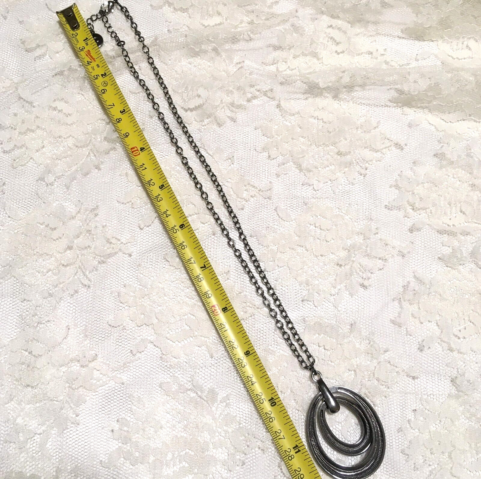 Dark Gray Chain Pendant Necklace Oval Pendant y2k 2000s Vintage