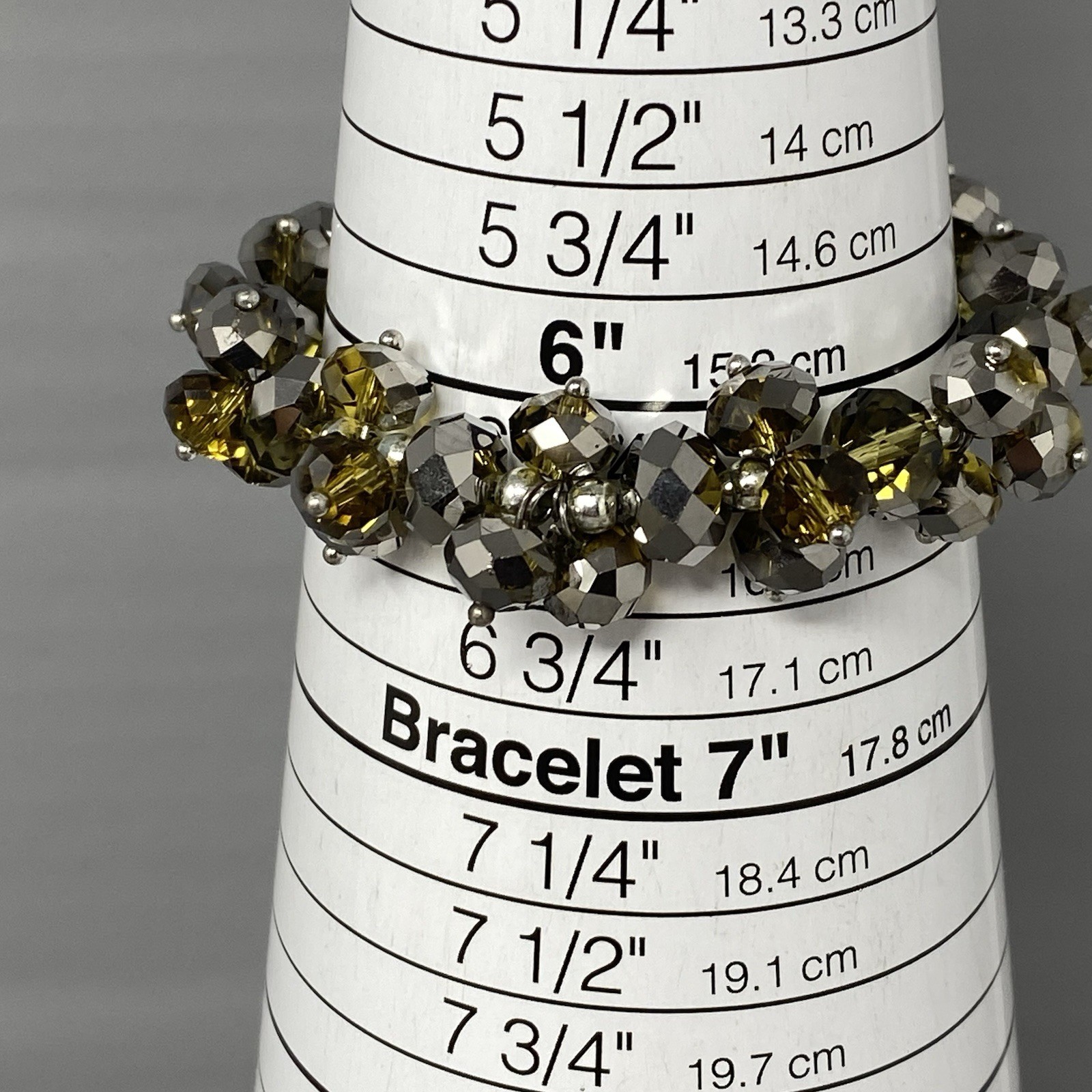 Silver Gold Glass Bead Cluster Bracelet Stretch Fire Polished AB Coated Retro