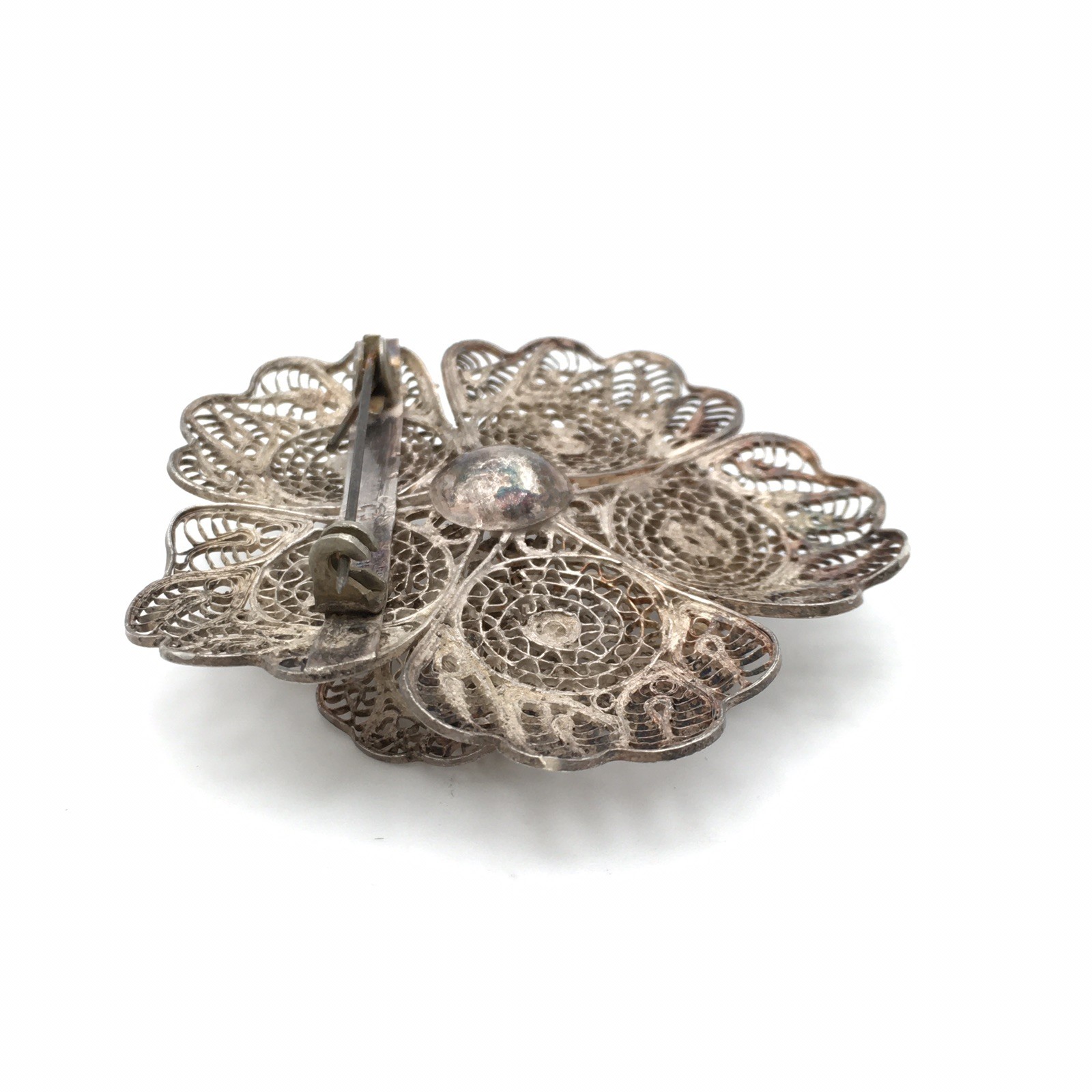 11.8g Vintage Sterling Silver Filigree Flower Pin Brooch Marked CMS Mex 925 #68