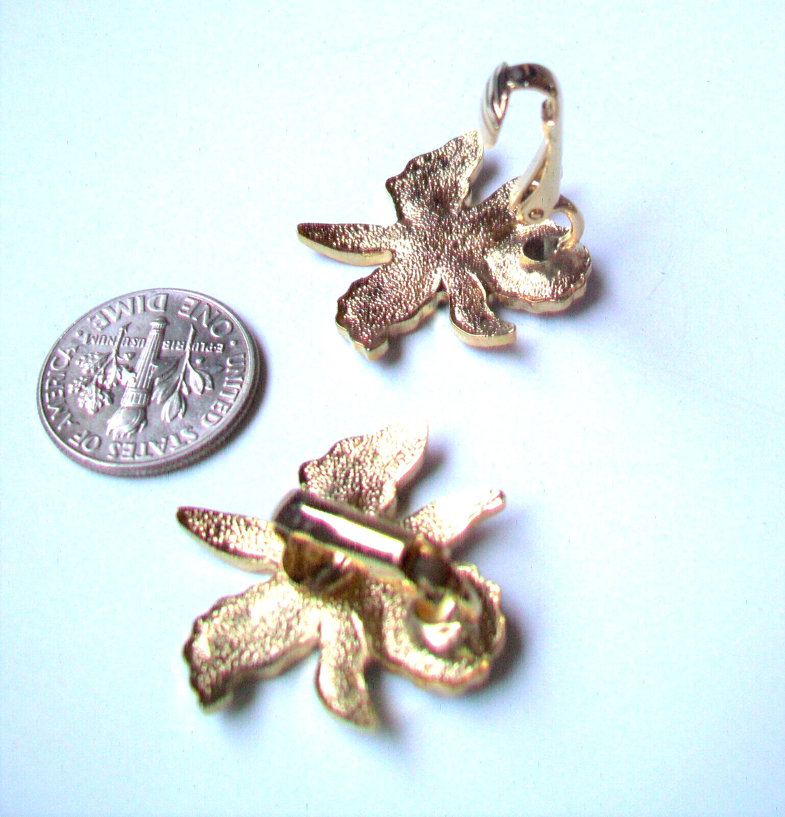 Gold Plate Enamel Floral Flower Orchid CLIP Earrings- PURPLE/PINK COLOR ENAMEL