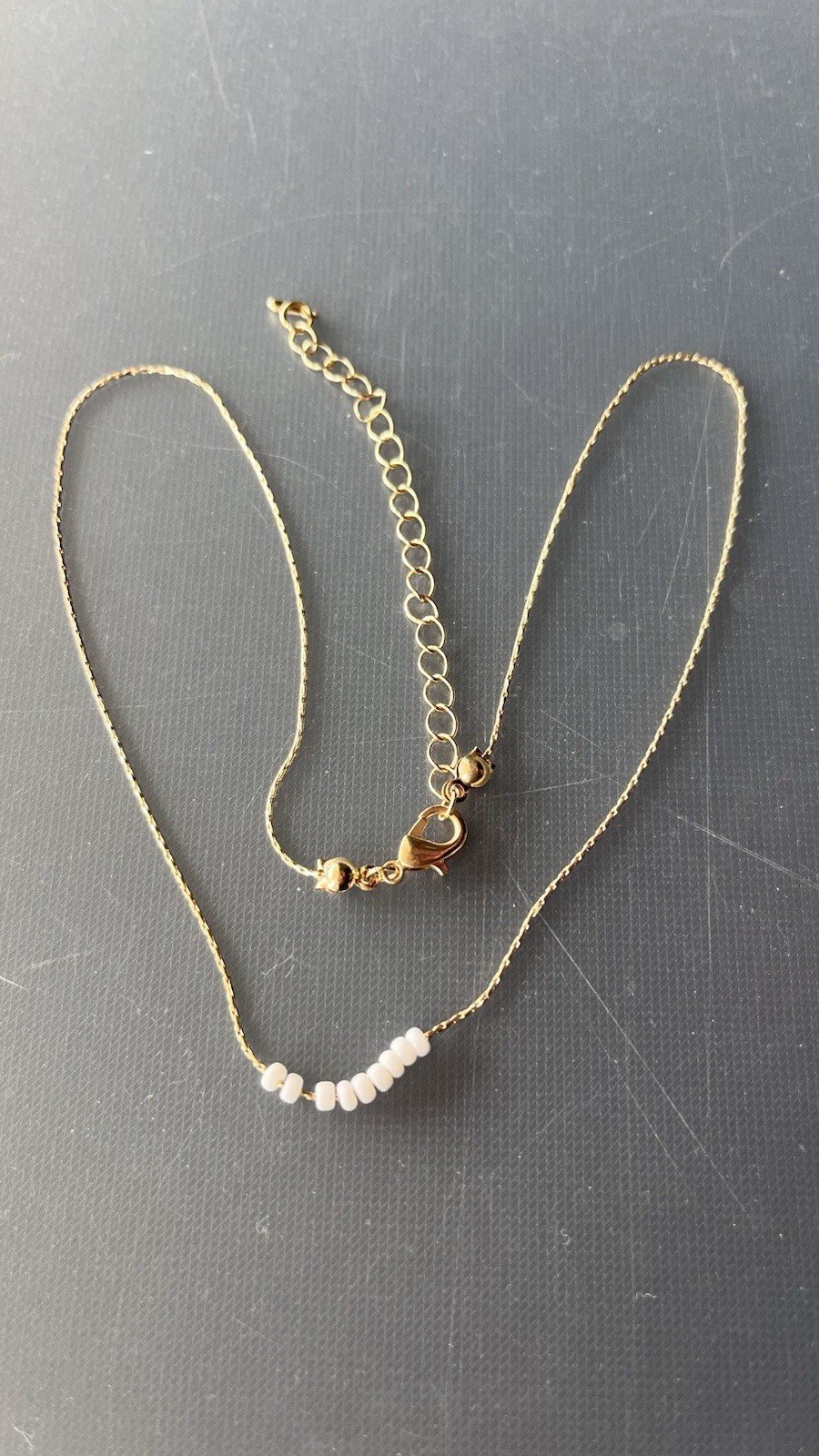 Vintage Lucite Beads Gold Tone Dainty Wheat Link Chain Lobster Clasp Adjustable