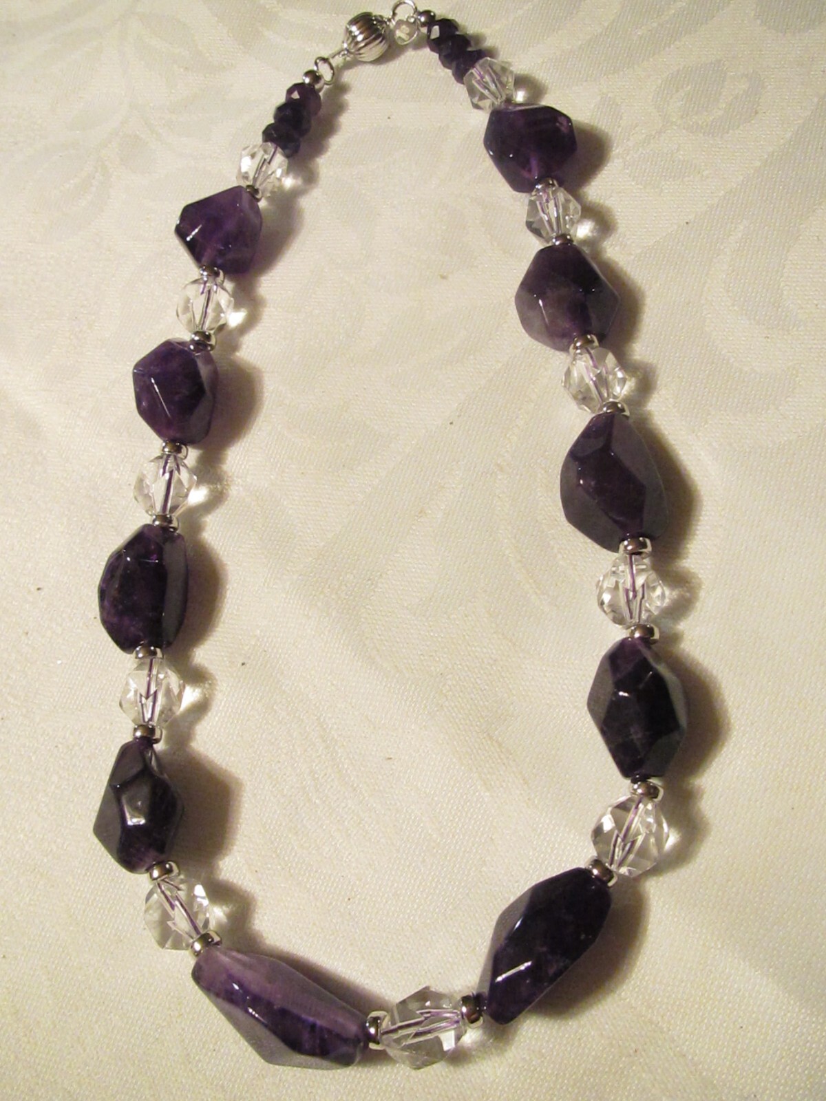 NEW HSN LARGE CHUNKY GENUINE AMETHYSTS & CRYSTALS BEAD NECKLACE – STERLING CLASP