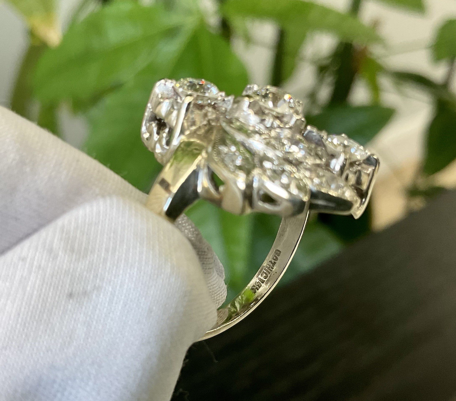 ANTIQUE RETRO NATURAL OLD EUROPEAN CUT DIAMOND COCKTAIL RING 14K WHITE GOLD