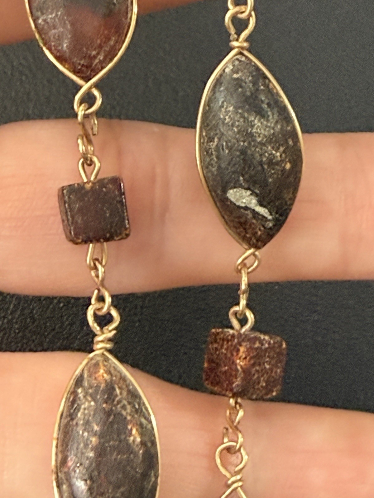 Vintage Baltic Natural Amber Necklace With Gold Hand Wire Wrapped Link Chain H9