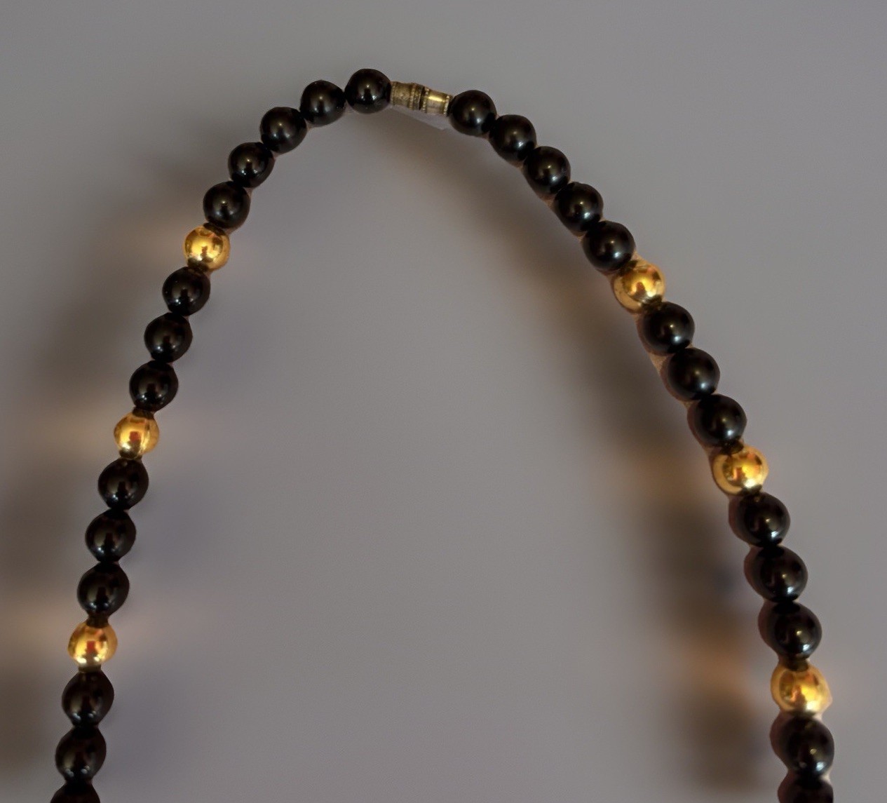 Vintage Gold And Black Beaded Necklace 22 Inches Long
