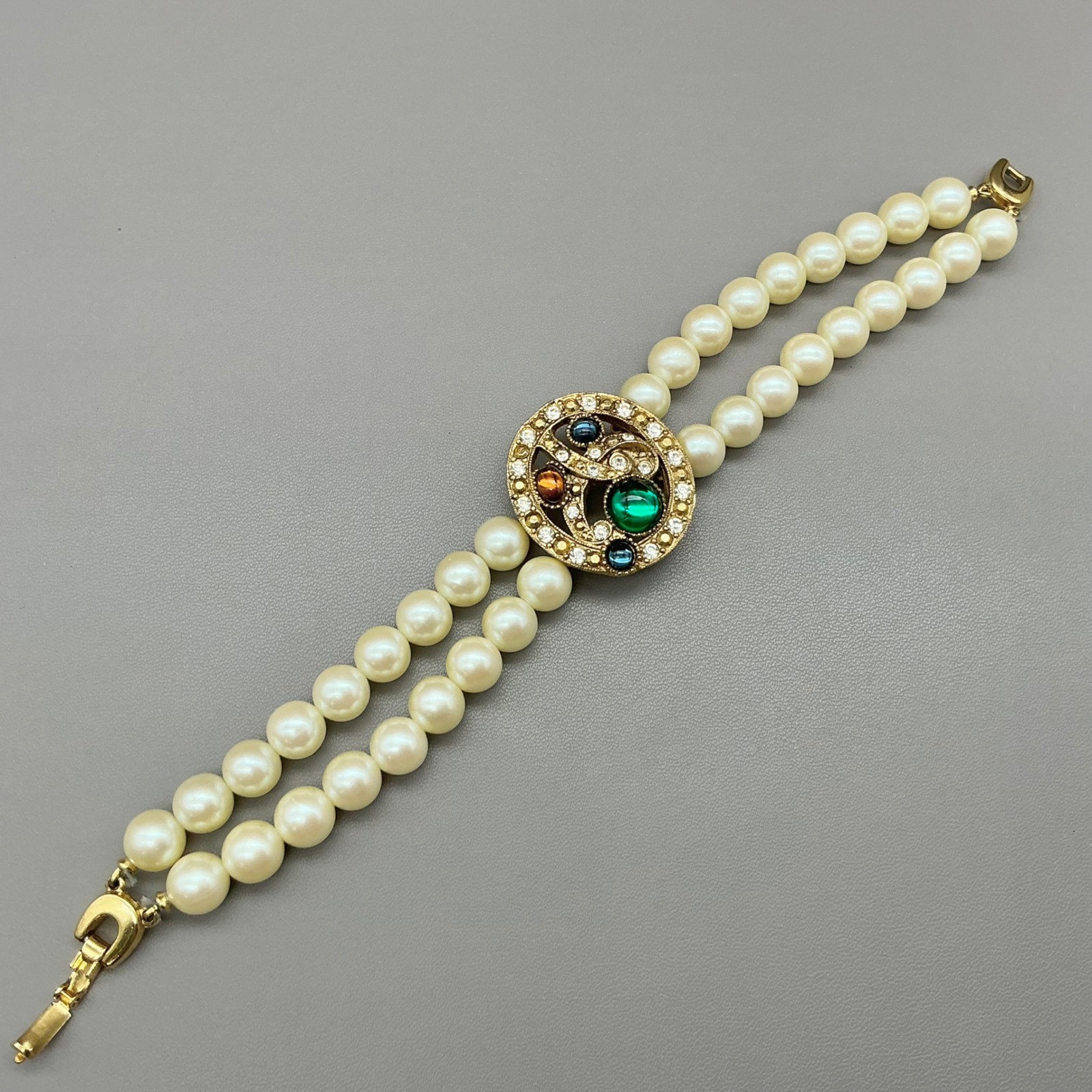 Richelieu Jewelry Set Women Cream Faux Pearl Cabochon Rhinestone Vintage 16 Inch