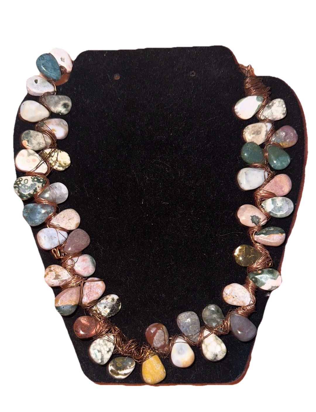 Handmade Wire Wrapped Gemstone Necklace Mixed Natural Stones Boho Artisan
