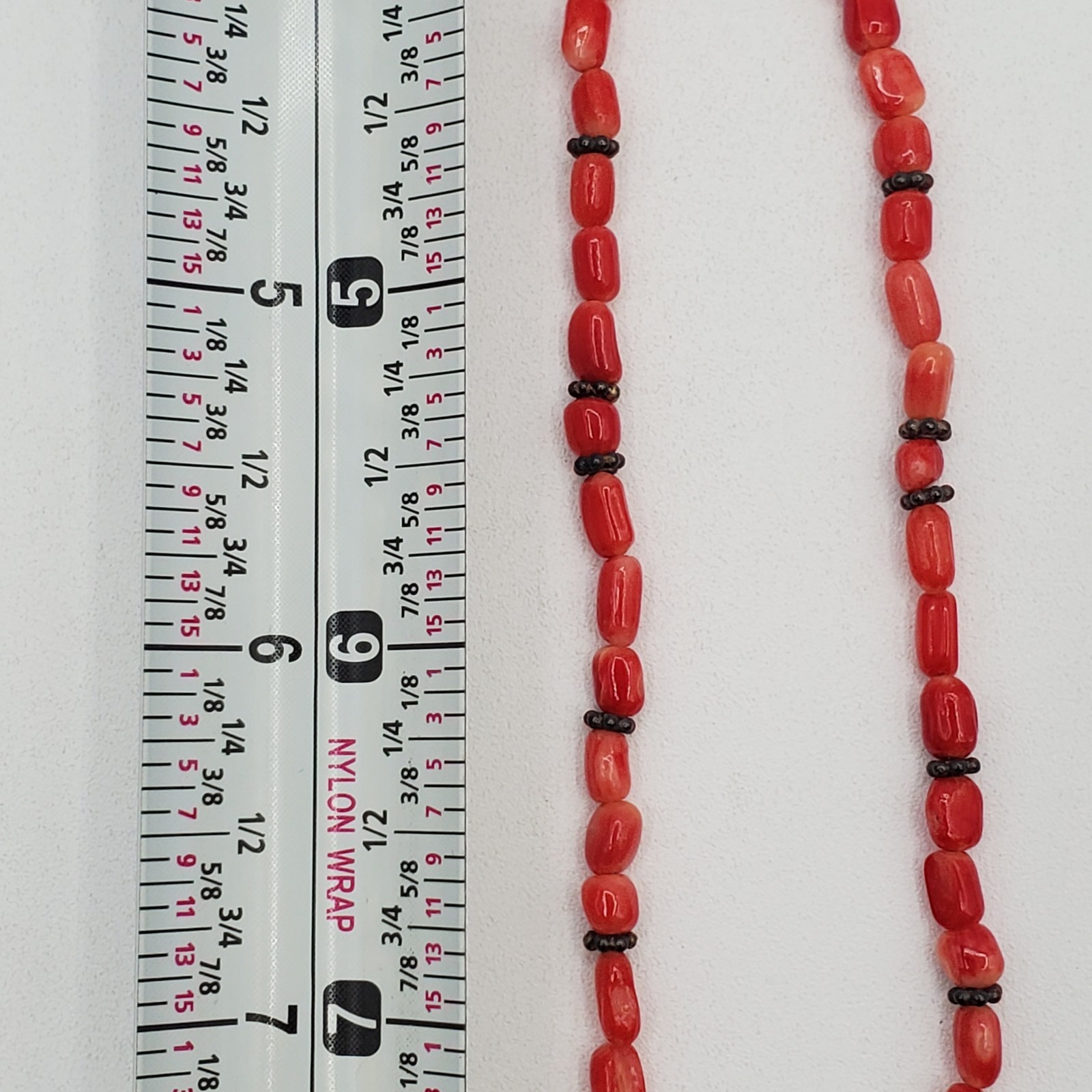 VTG 925 Red Coral Bead 17in Necklace Sterling Silver 15gtw Puffed Open Cross