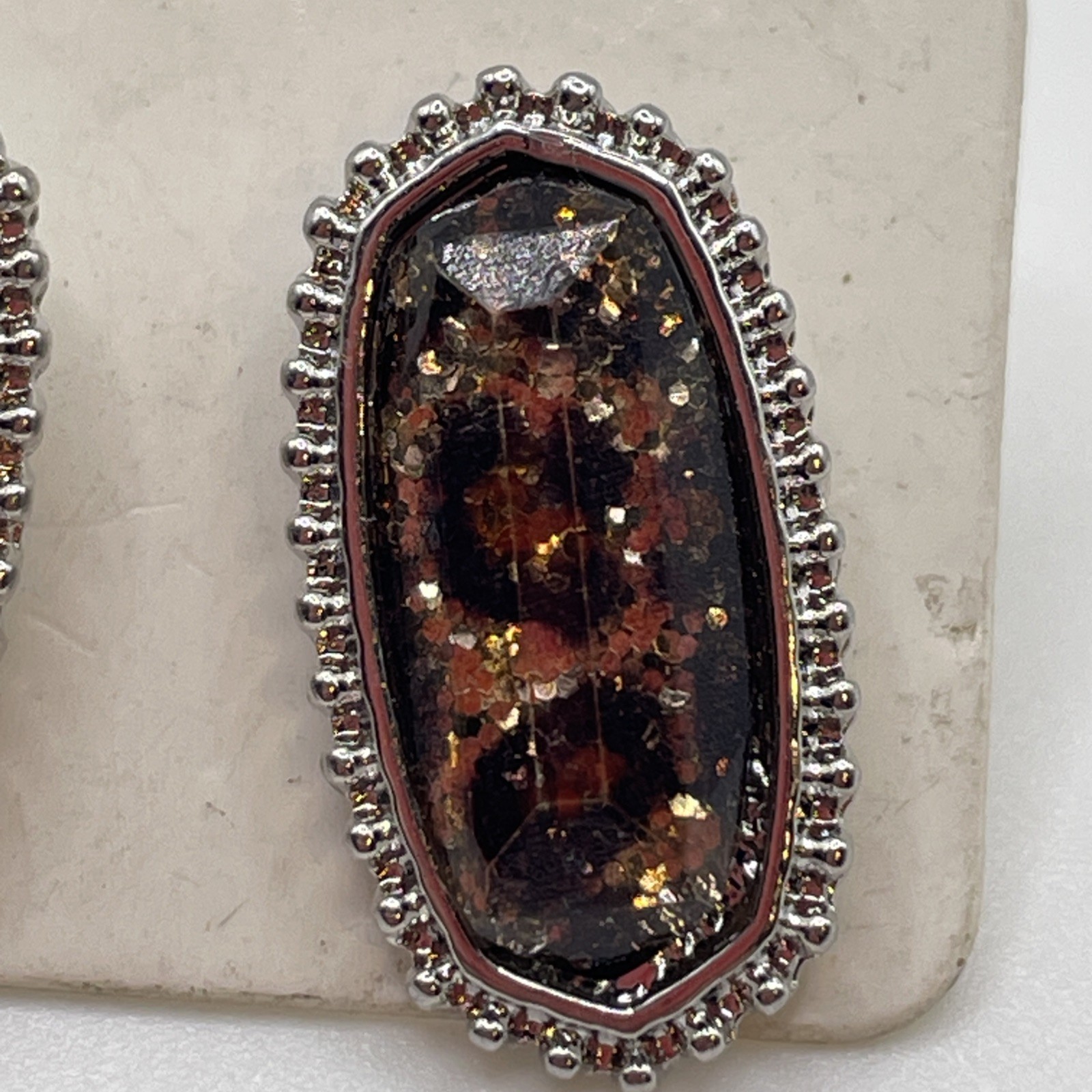 Earrings Vintage High Quality Acrylic Gem Stone Silver Tone Metal Stud Jewelry