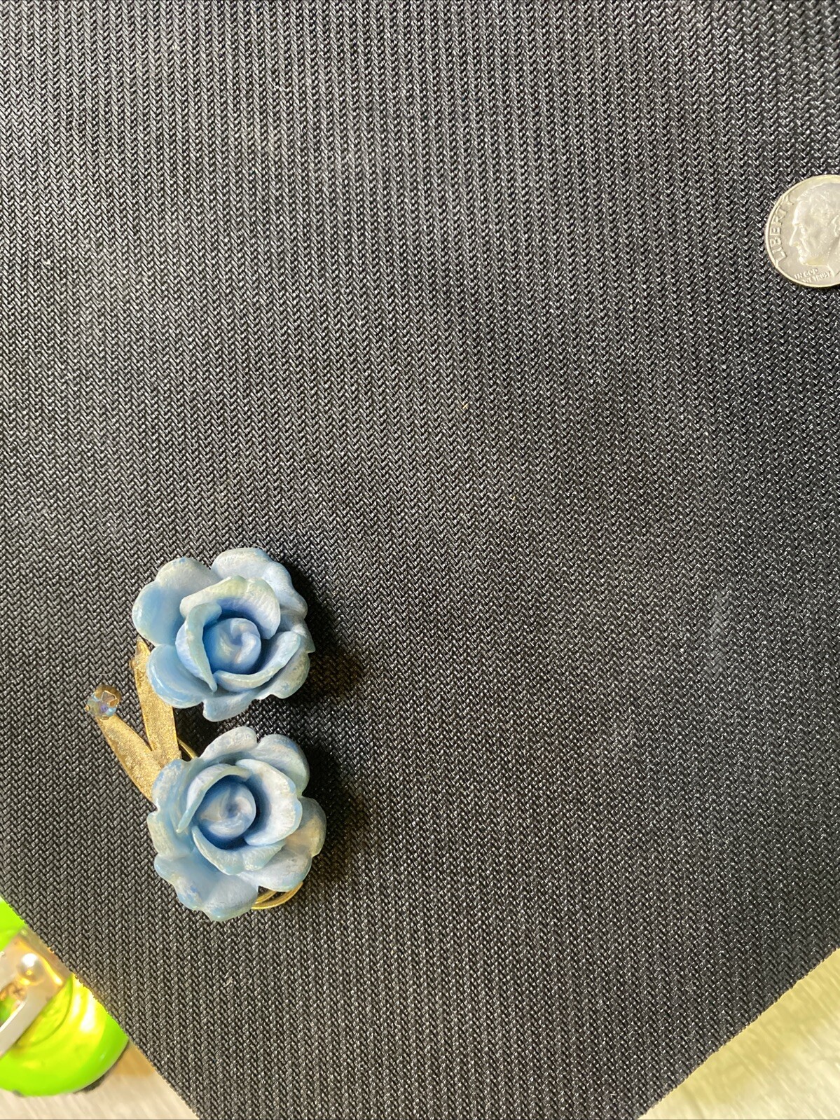 Made In W. Germany Vintage Ges.GESCH Gold Tone Celluloid Blue Rose Brooch C12