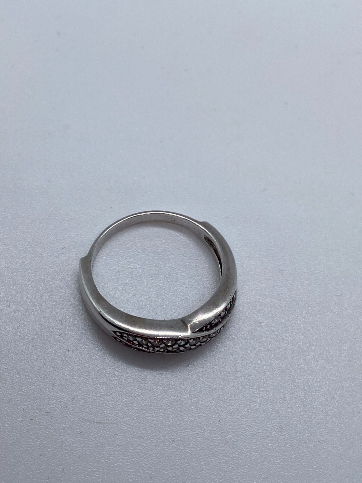 Beautiful Sterling Silver & CZ Anniversary Band, Right Hand Ring Size 8.75