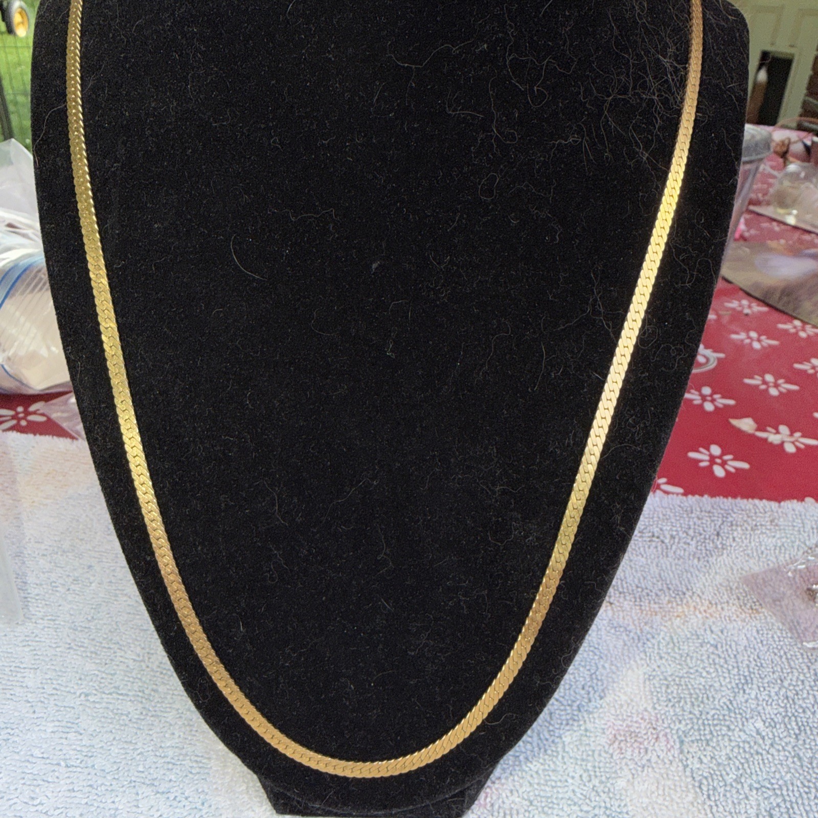 Vintage Monet Signed Gold Tone Herringbone Chain Necklace 25″ Flat Links