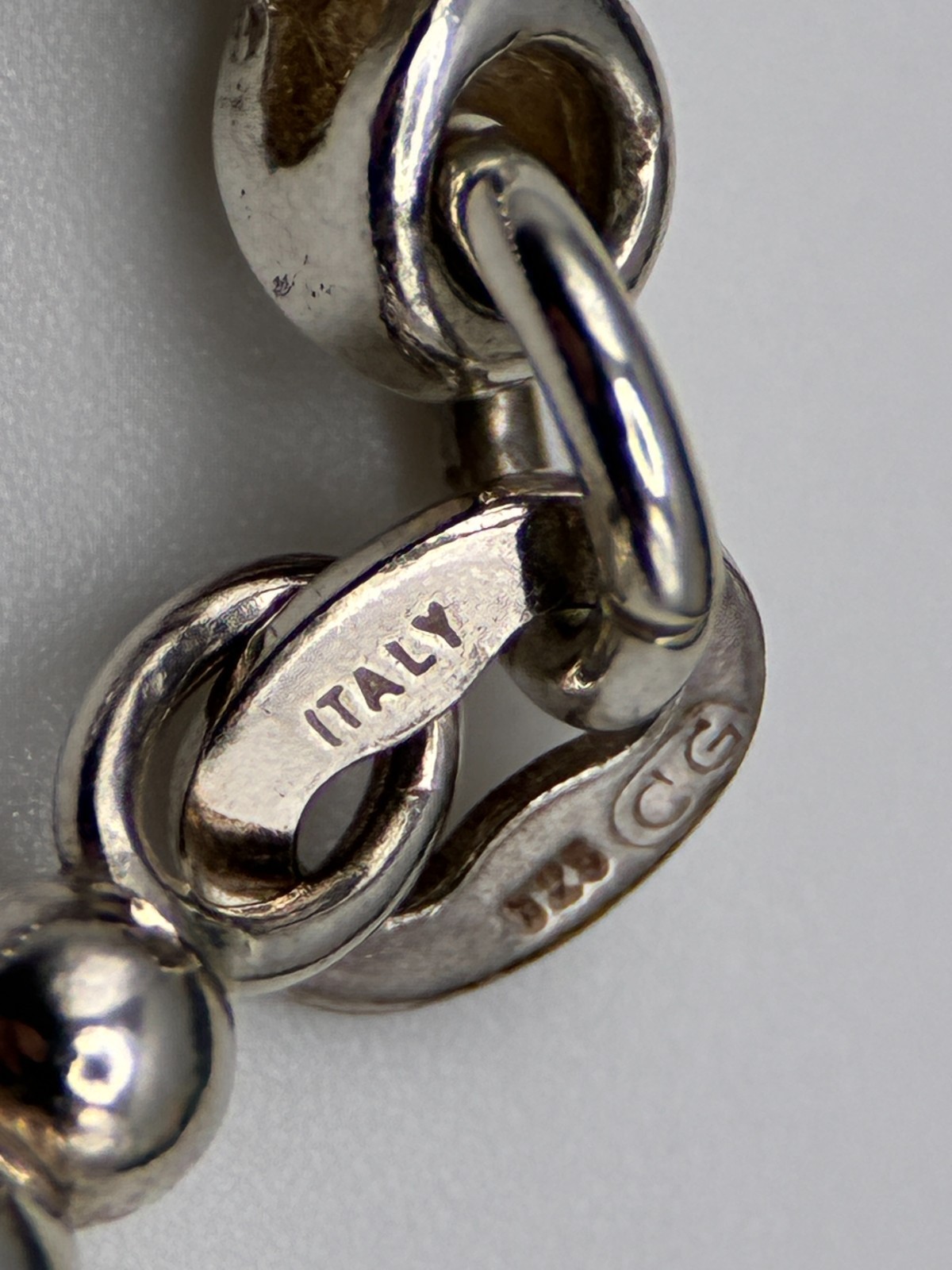 Vintage Italian 925 Silver Floating Bead Necklace with Five Puffy Dangle Hearts