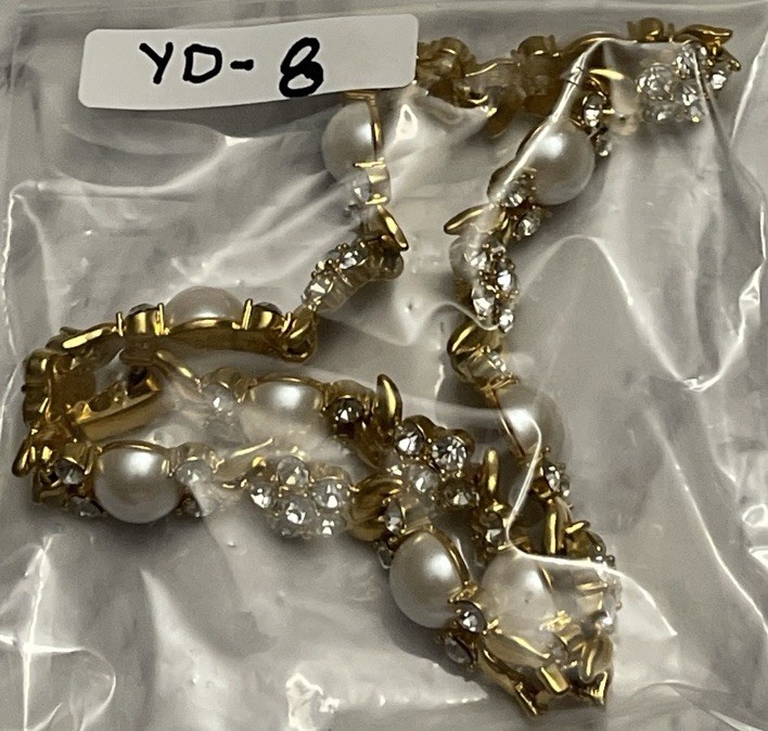 Vintage Gold Tone Rhinestone Faux Pearl Cabochon 15″ Necklace Jewelry YD-8