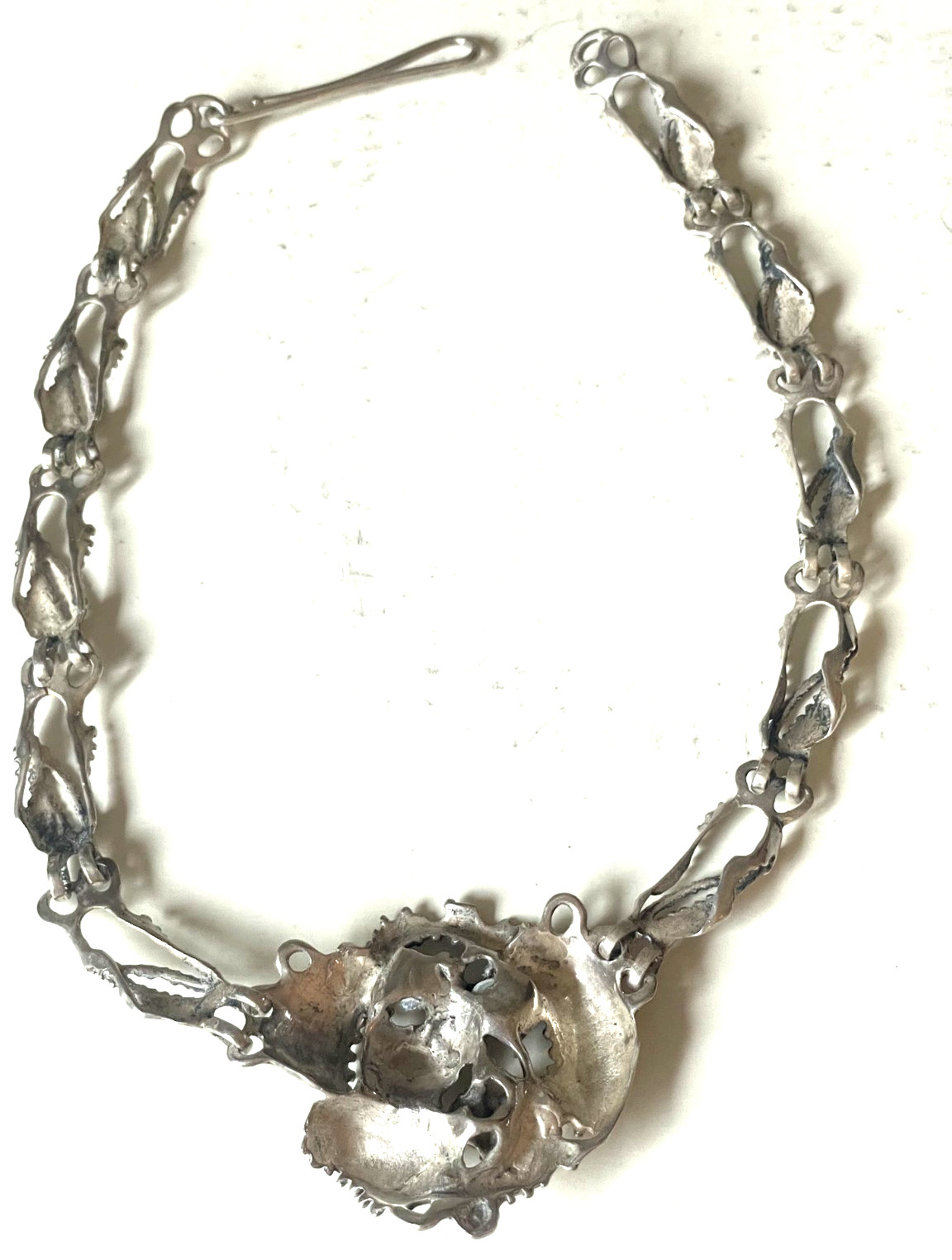Vintage Brutalist Sterling Silver Necklace Pearl Garnet Organic Modernist 49g