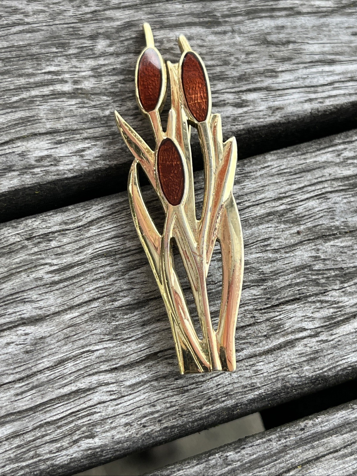 Vintage Cattails Whimsical Nature Brooch