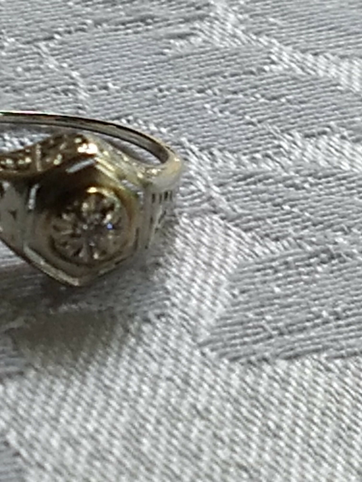 Antique Victorian 18K White Gold Filigree Small Solitaire Diamond Ring SZ 5 3/4