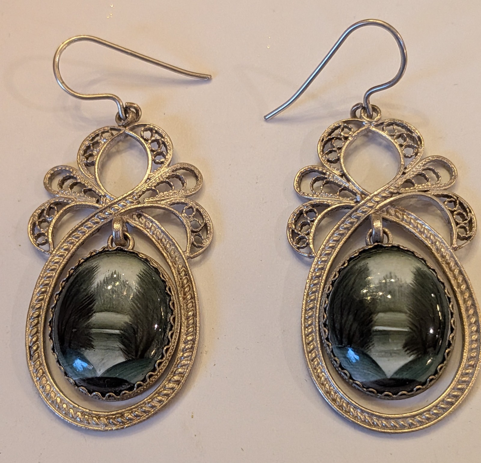 Vintage Russian hand-painted Landscape Rostov finift Enamel Filigree Earrings