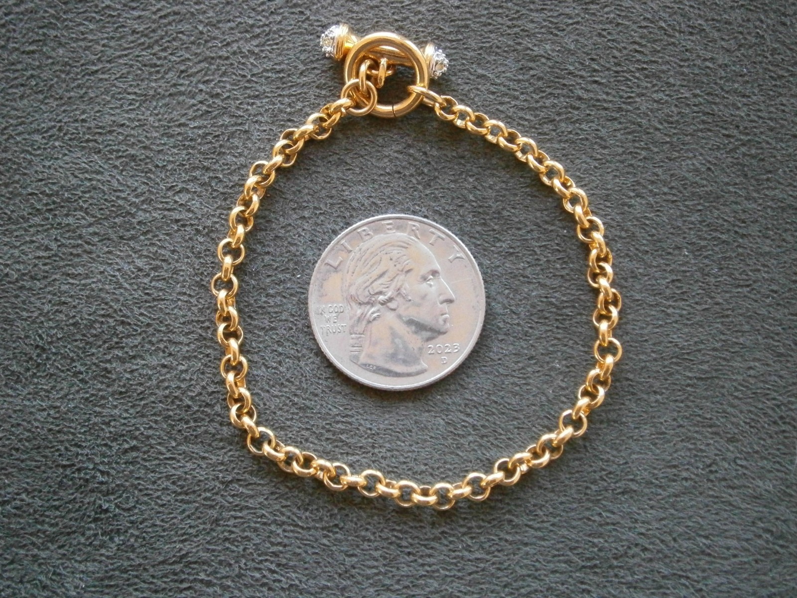 Rolo Baucher Link Chain Vintage Shiny Goldtone Toggle T-Bar Bracelet 7″ ~ 6.4g