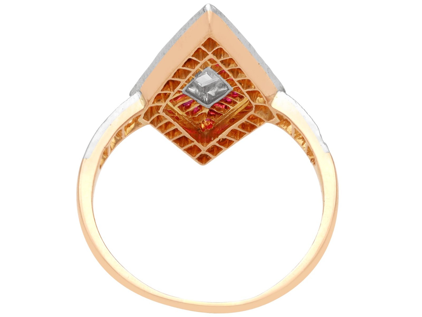 Antique 0.23Ct Ruby and 0.97Ct Diamond 18k Rose Gold Dress Ring Circa 1910