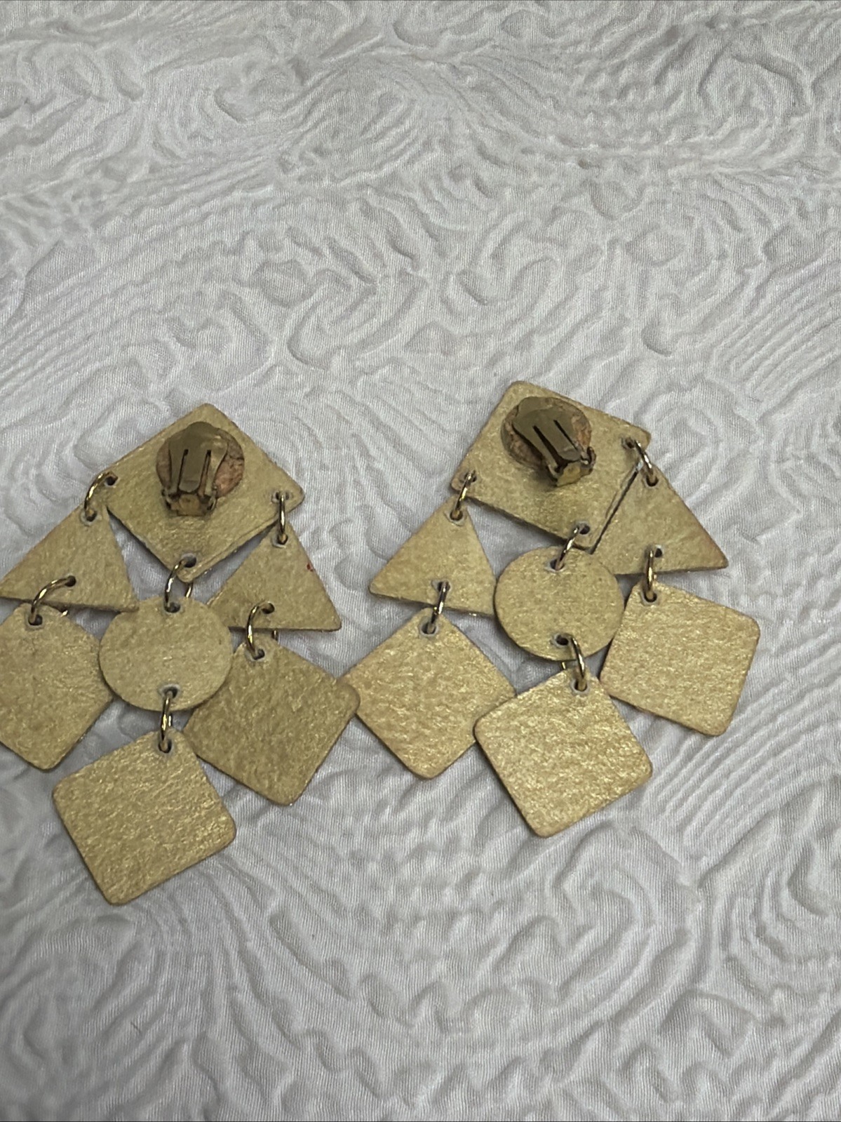 Vintage 1980s (2) MAM Retro Style Glitzy Chimes Clip Dangle Earrings Geometric