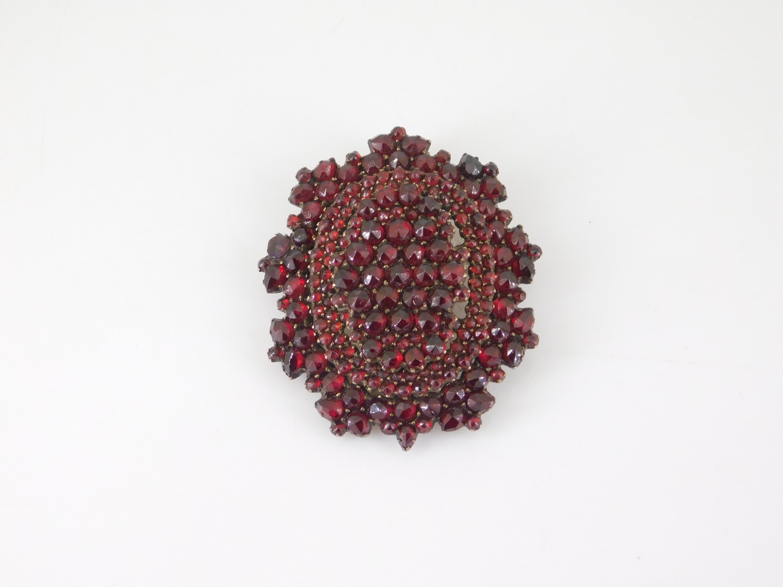 Vintage / Antique Victorian Czech Bohemian Garnet Brooch Pendant With Glass Back