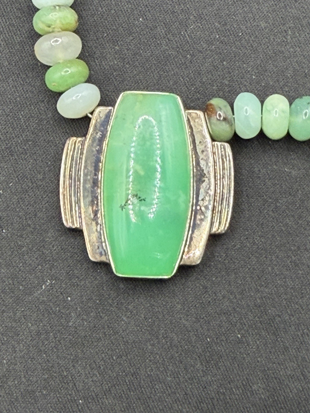 Vtg Jay King DTR Sterling Silver Green Bead Necklace Pendant 17-18 Inch Length