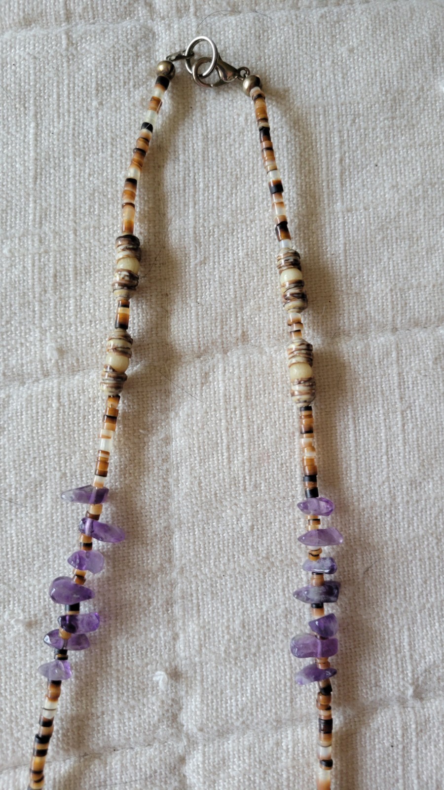 Handmade Chevron Amethyst Heishi Bead Necklace Vintage Earthy Boho Natural