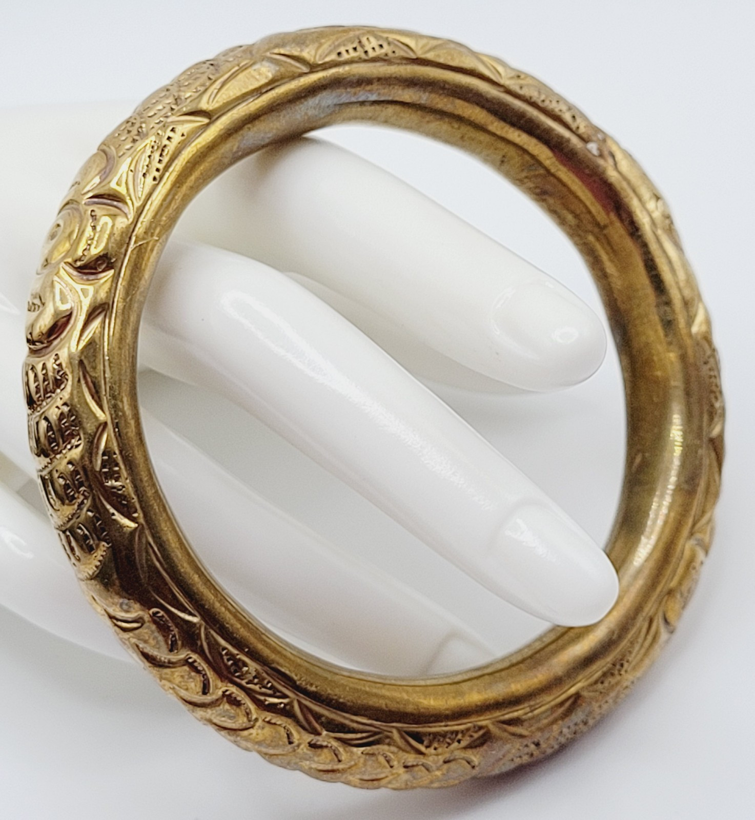 Chinese Wedding Chime Bangle Brass Repousse Chased Hollow Vintage Bracelet