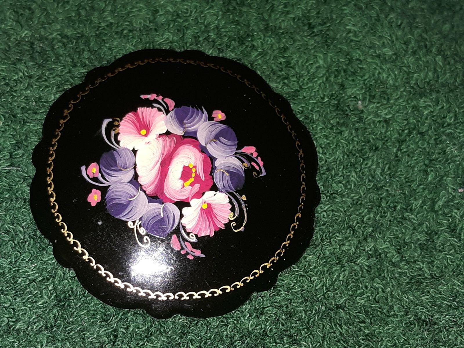 Vintage!!! Russian Handpainted Pinks & Purples Roses Brooch…Signed Elis