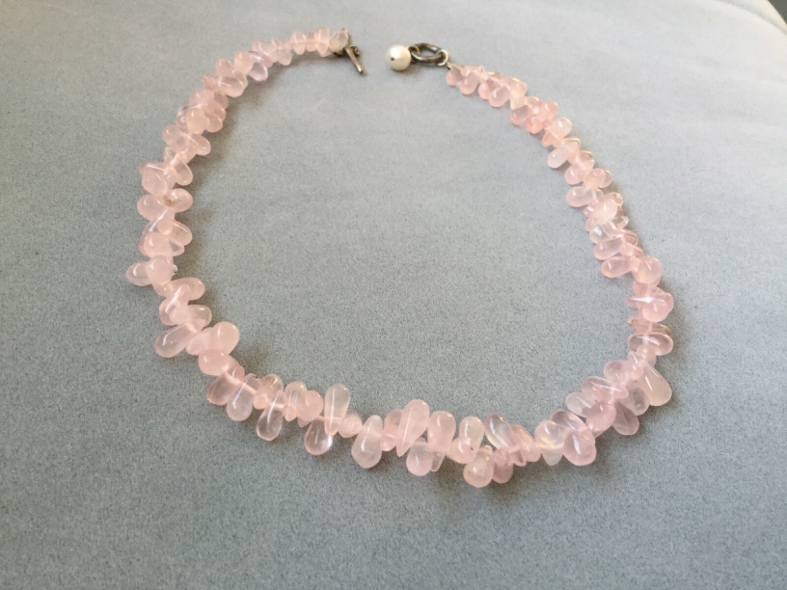 15″ Rose quartz/freshwater pearl sterling silver gemstone necklace, stunning!